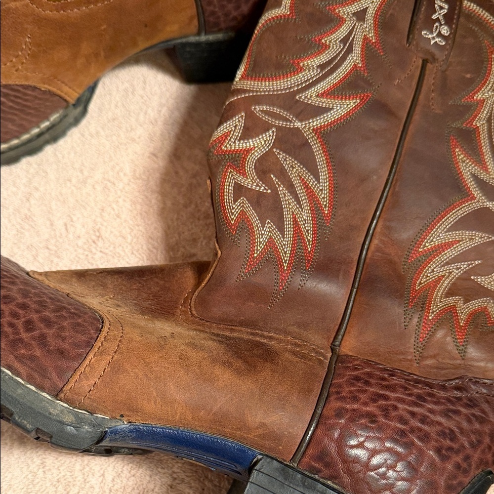Tony Lama Red-Brown Embroidered Western Heeled Boots - Picture 12 of 16